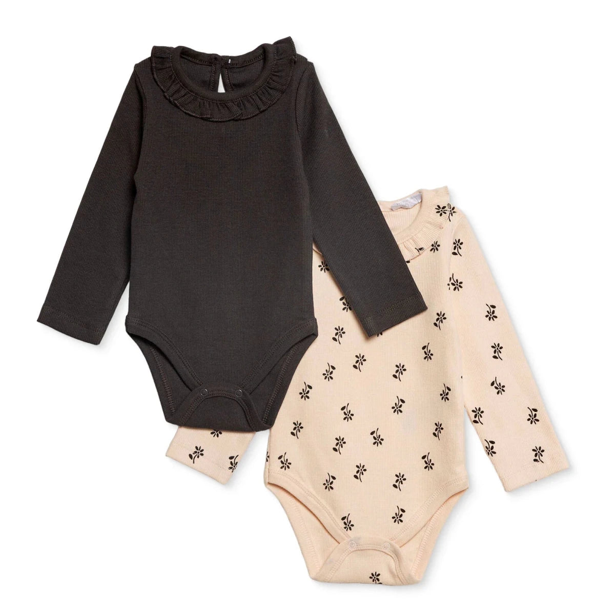 HelloBaby 2 Pack Collared Floral Print Long Sleeve Baby Bodysuits (1-3 Months to 2-3 Years) Anthracite - ebebek