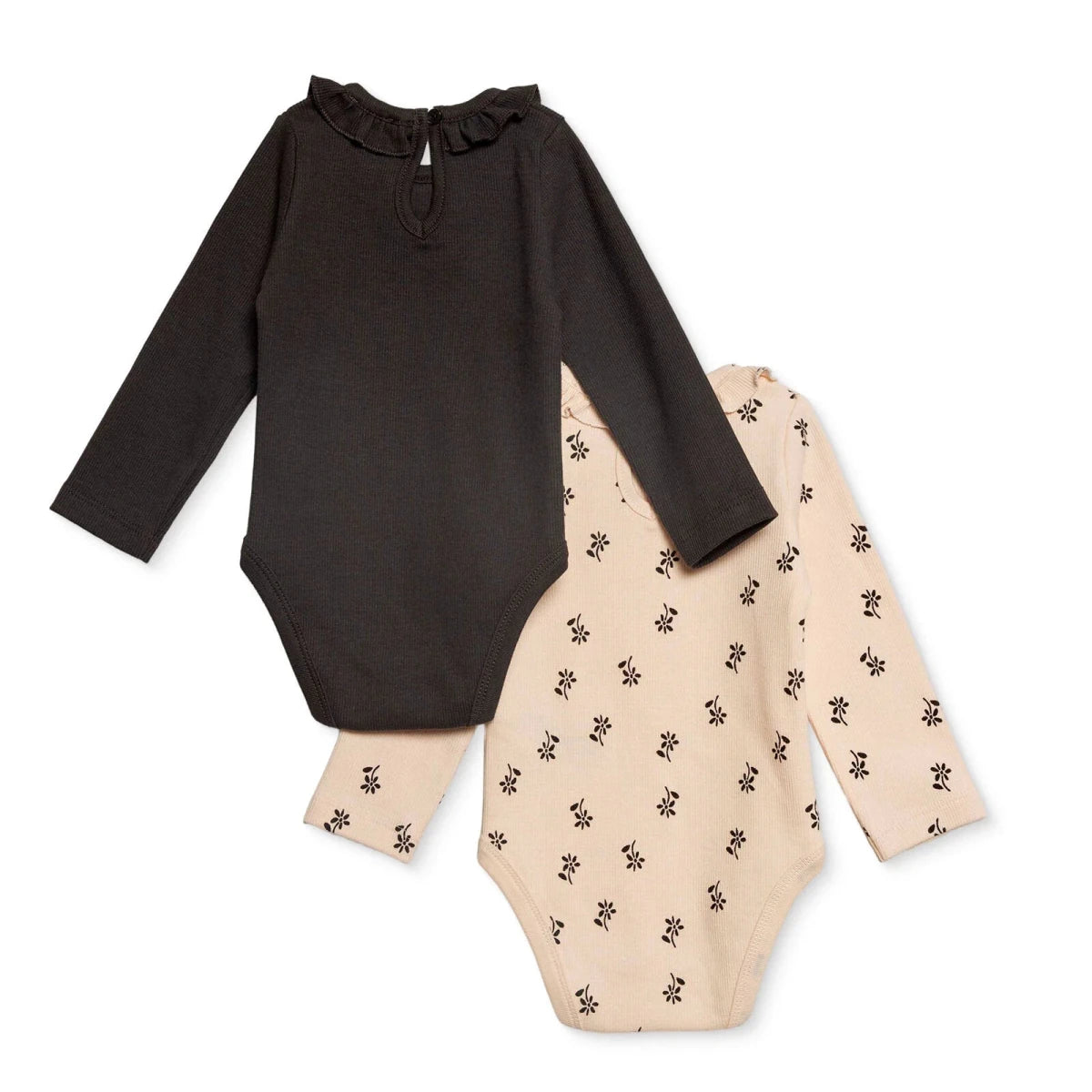 HelloBaby 2 Pack Collared Floral Print Long Sleeve Baby Bodysuits (1-3 Months to 2-3 Years) Anthracite - ebebek