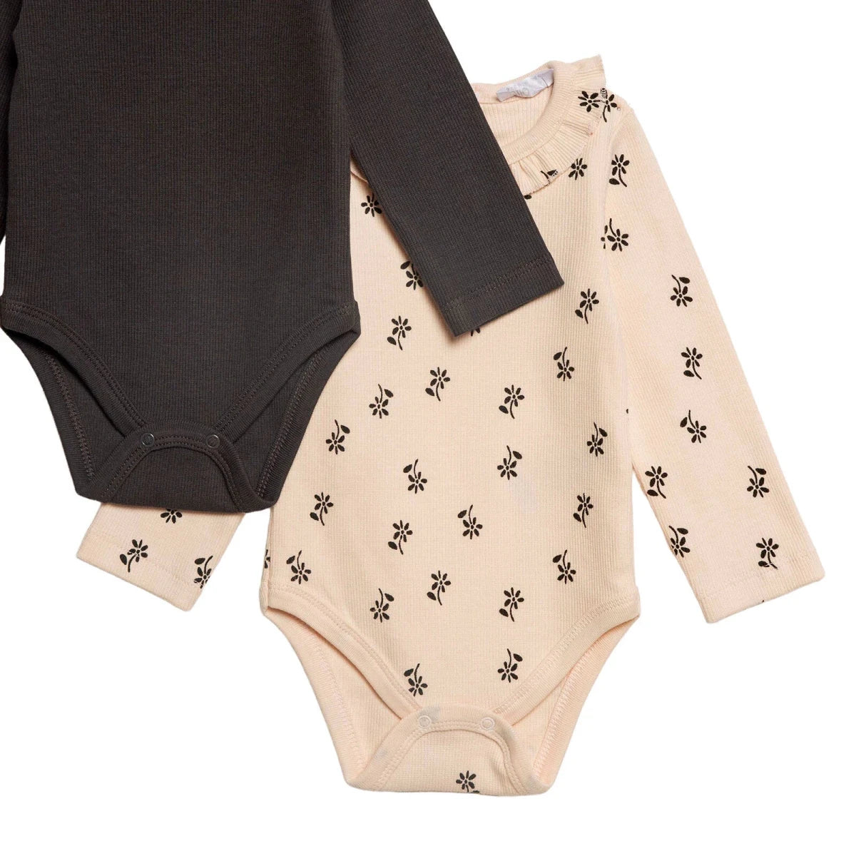 HelloBaby 2 Pack Collared Floral Print Long Sleeve Baby Bodysuits (1-3 Months to 2-3 Years) Anthracite - ebebek