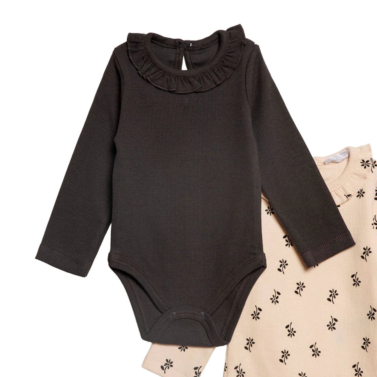 HelloBaby 2 Pack Collared Floral Print Long Sleeve Baby Bodysuits (1-3 Months to 2-3 Years) Anthracite - ebebek