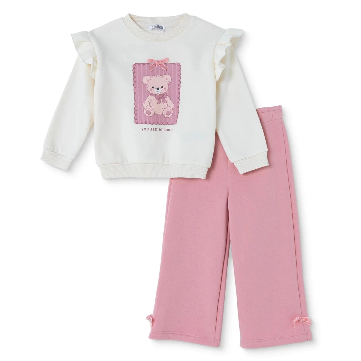 HelloBaby Bear Print Long Sleeve Top & Trousers Set (3-6 Months to 4-5 Years) Ecru Printed - ebebek