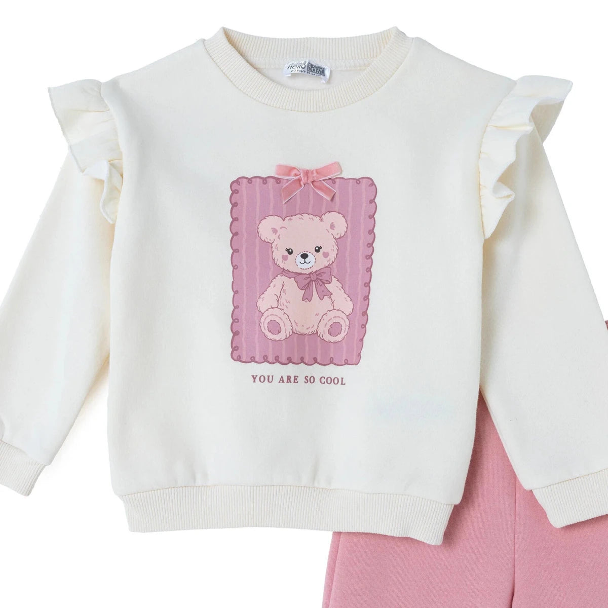 HelloBaby Bear Print Long Sleeve Top & Trousers Set (3-6 Months to 4-5 Years) Ecru Printed - ebebek