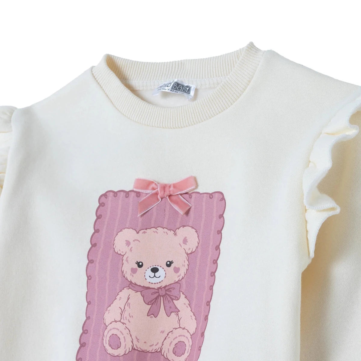 HelloBaby Bear Print Long Sleeve Top & Trousers Set (3-6 Months to 4-5 Years) Ecru Printed - ebebek