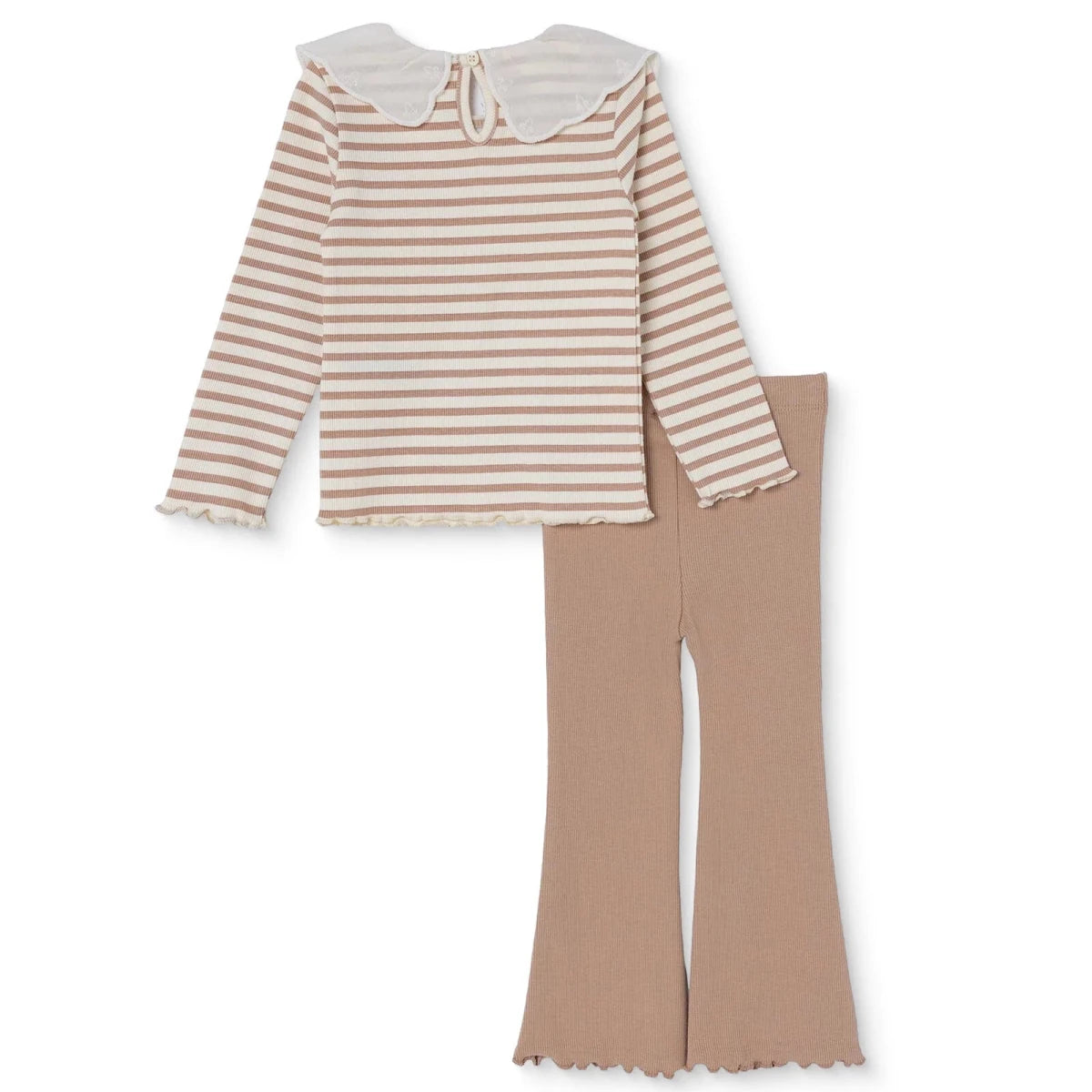 HelloBaby Lace Collar Long Sleeve Baby Top & Leggings Set (3-6 Months to 4-5 Years) Ecru Printed - ebebek