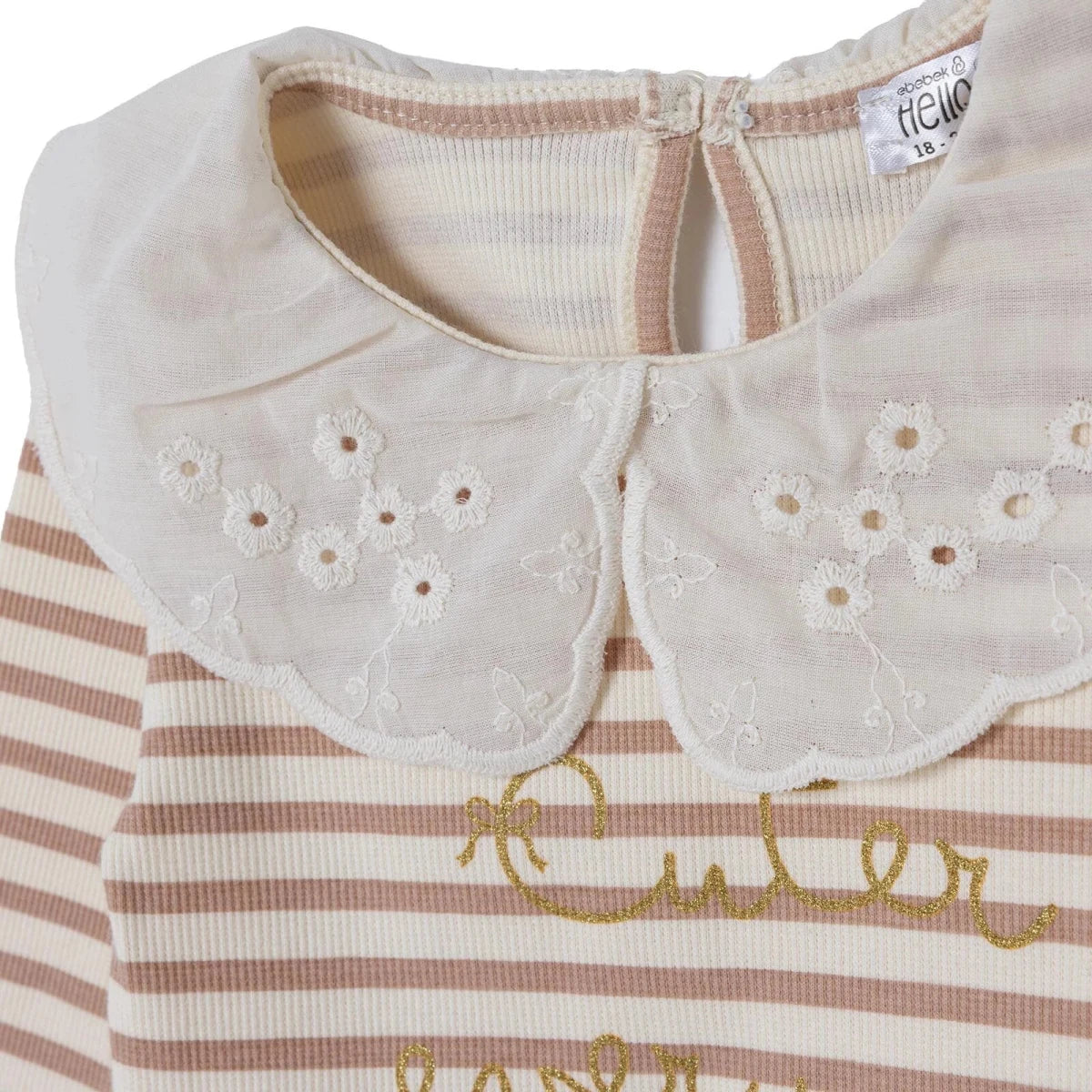 HelloBaby Lace Collar Long Sleeve Baby Top & Leggings Set (3-6 Months to 4-5 Years) Ecru Printed - ebebek