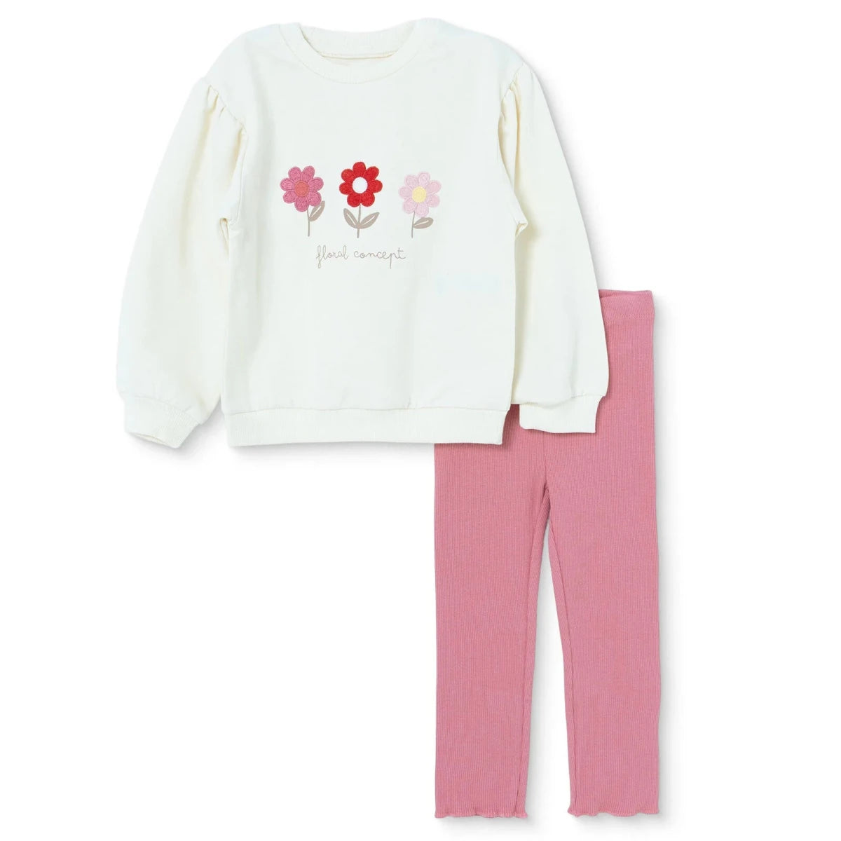 HelloBaby Floral Print Long Sleeve Baby Top & Leggings Set (3-6 Months to 4-5 Years) Ecru - ebebek