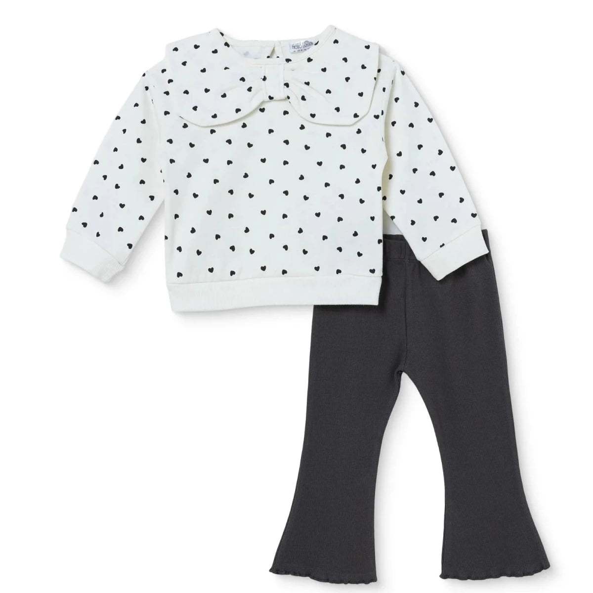 HelloBaby Shaped Neck Long Sleeve Baby Top & Leggings Set (3-6 Months to 4-5 Years) Ecru Printed - ebebek