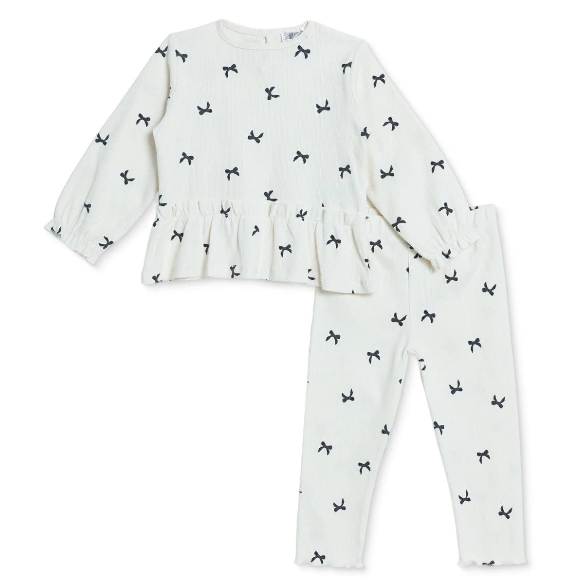 HelloBaby Bow Print Long Sleeve Ribbed Baby Top & Leggings Set (3-6 Months to 4-5 Years) Ecru Printed - ebebek