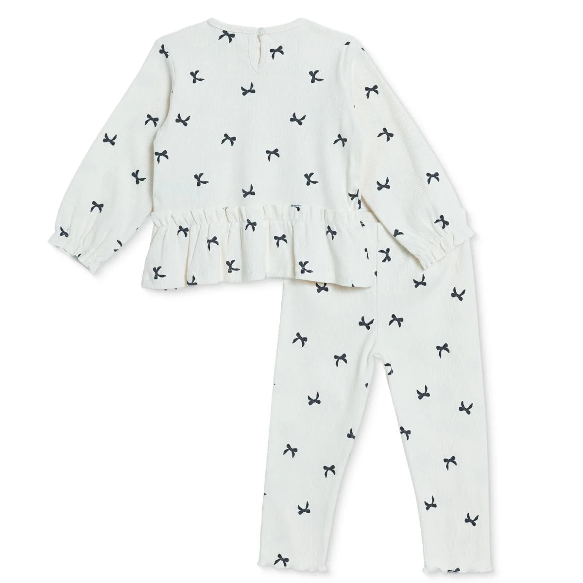 HelloBaby Bow Print Long Sleeve Ribbed Baby Top & Leggings Set (3-6 Months to 4-5 Years) Ecru Printed - ebebek