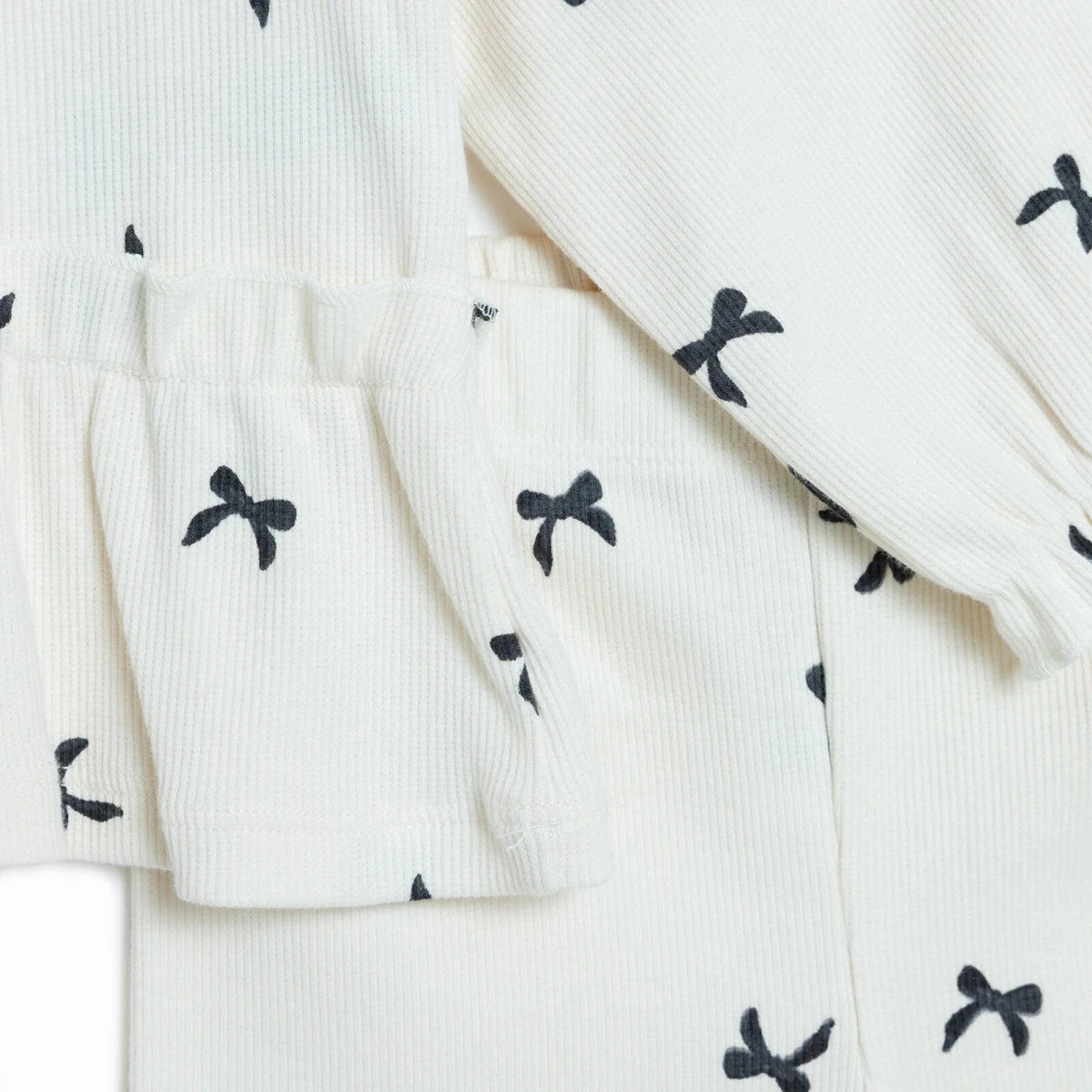 HelloBaby Bow Print Long Sleeve Ribbed Baby Top & Leggings Set (3-6 Months to 4-5 Years) Ecru Printed - ebebek