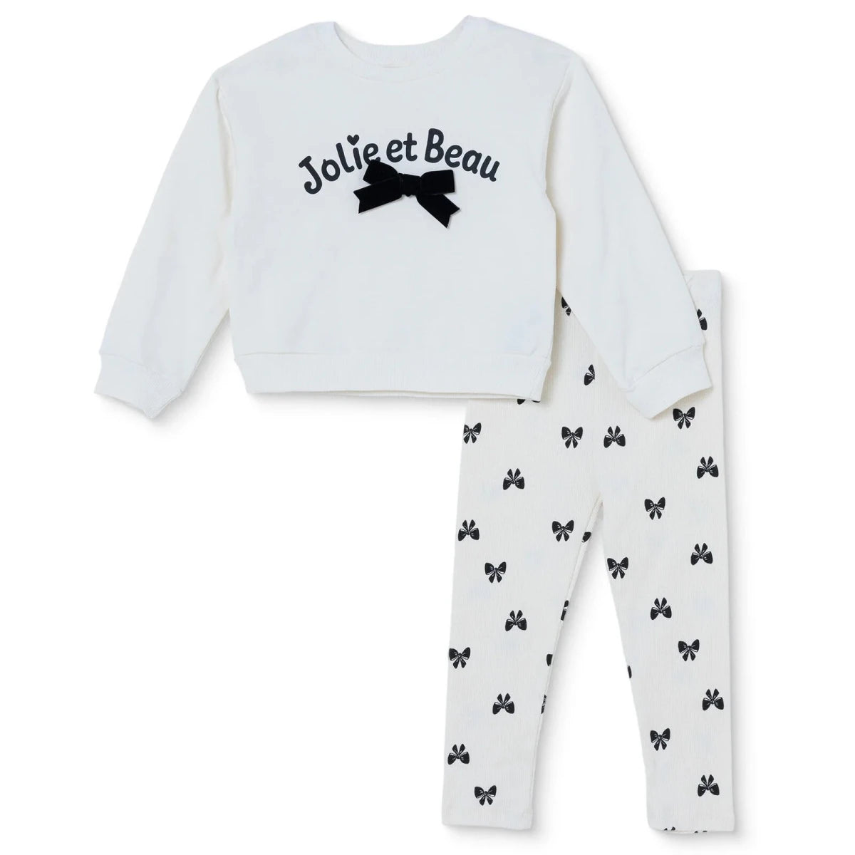 HelloBaby Bow Print Baby Sweatshirt & Leggings Set (3-6 Months to 4-5 Years) Ecru Printed - ebebek