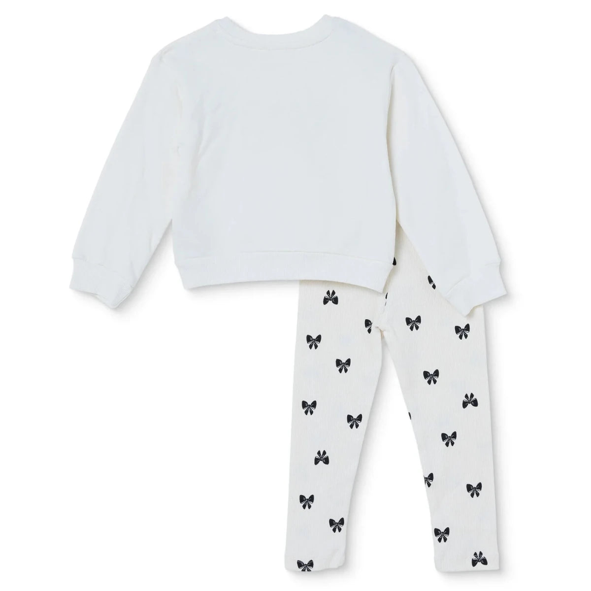 HelloBaby Bow Print Baby Sweatshirt & Leggings Set (3-6 Months to 4-5 Years) Ecru Printed - ebebek