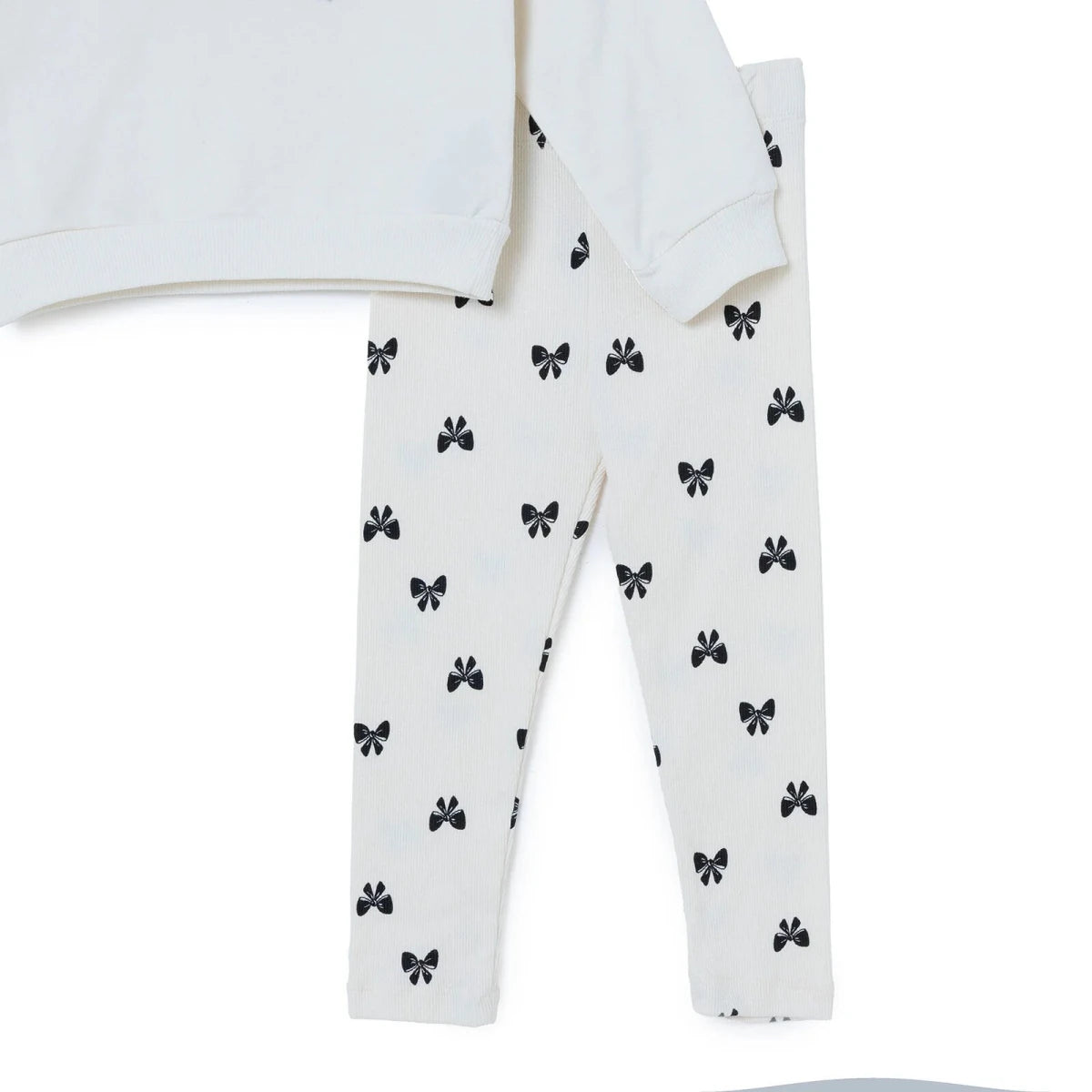 HelloBaby Bow Print Baby Sweatshirt & Leggings Set (3-6 Months to 4-5 Years) Ecru Printed - ebebek