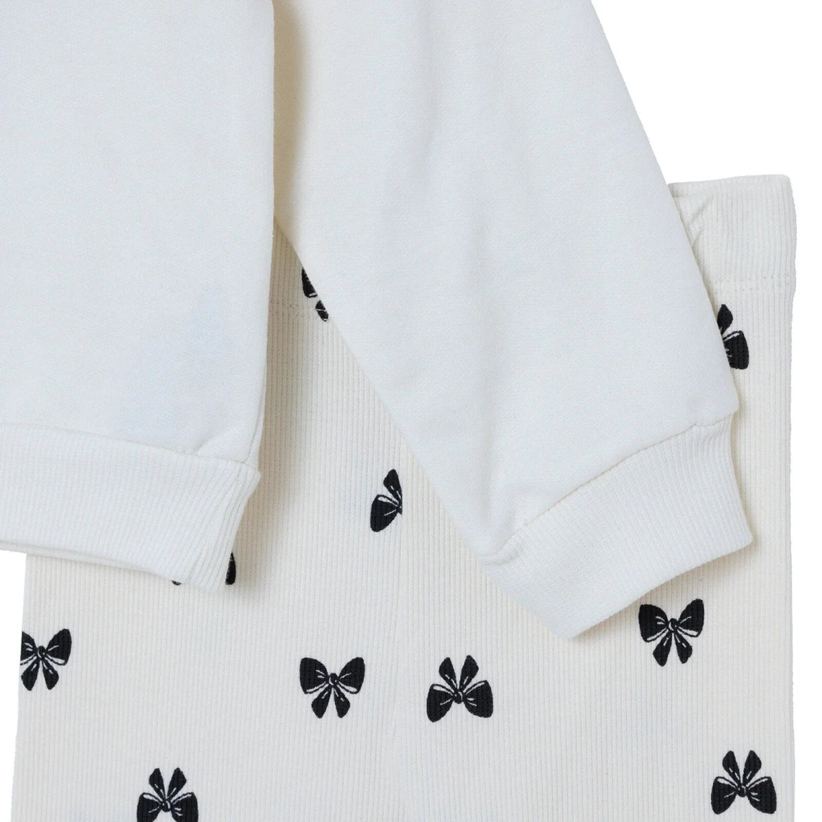 HelloBaby Bow Print Baby Sweatshirt & Leggings Set (3-6 Months to 4-5 Years) Ecru Printed - ebebek