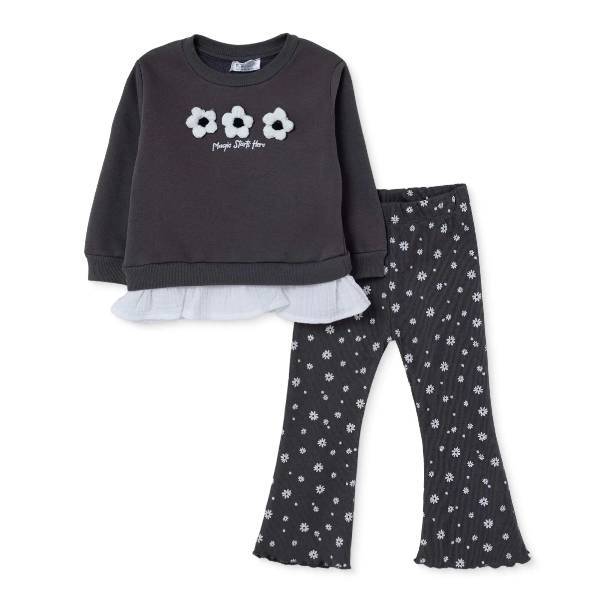 HelloBaby Long Sleeve Baby Top & Leggings Set (3-6 Months to 4-5 Years) Anthracite Printed - ebebek