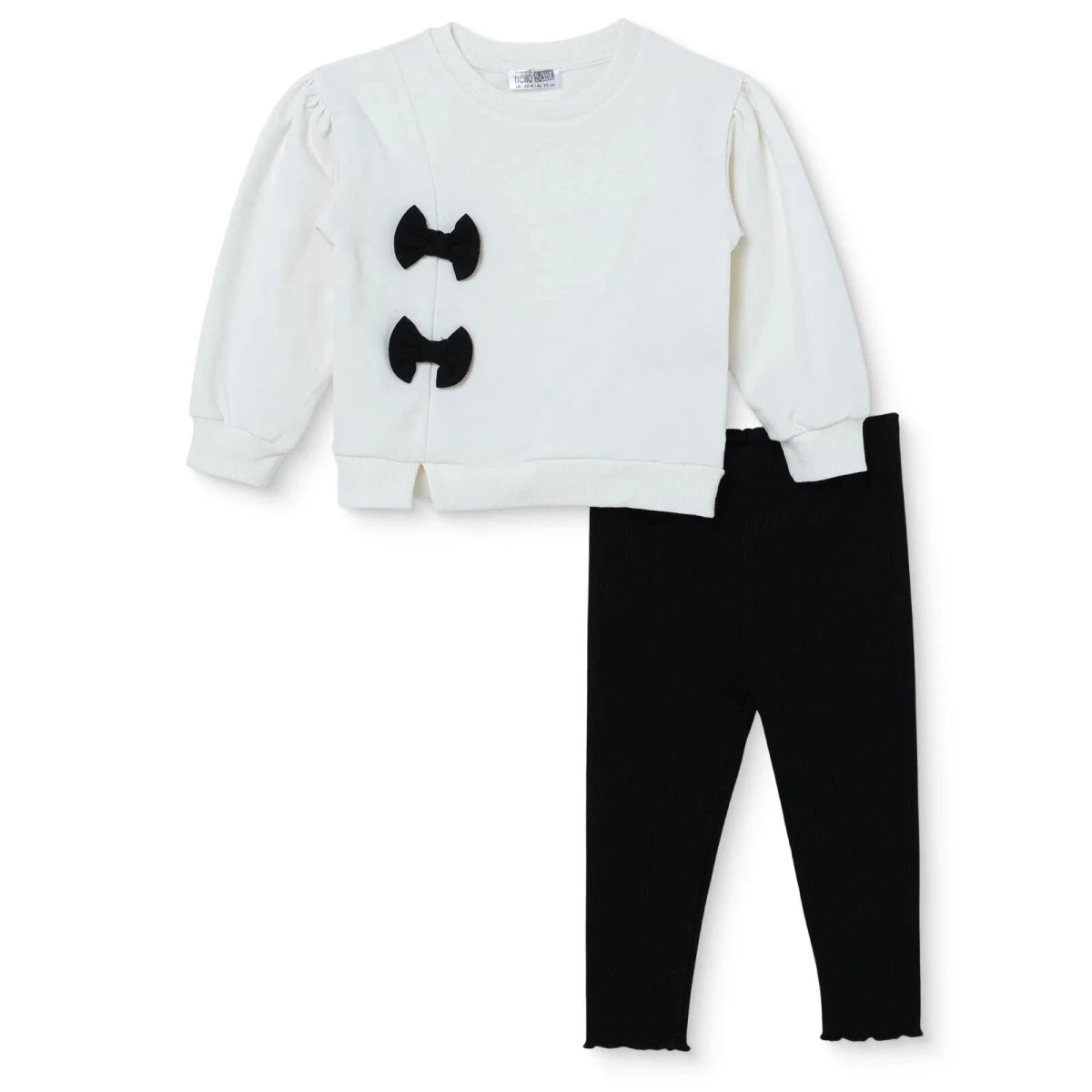HelloBaby Bow Print Long Sleeve Baby Top & Leggings Set (3-6 Months to 4-5 Years) Ecru - ebebek