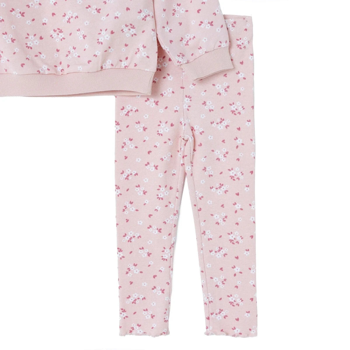 HelloBaby Floral Print Baby Sweatshirt & Leggings Set (3-6 Months to 4-5 Years) Ecru Printed - ebebek