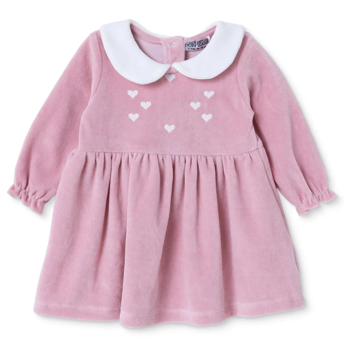 HelloBaby Star Print Long Sleeve Velour Baby Dress (1-3 Months to 12 Months) Pink - ebebek