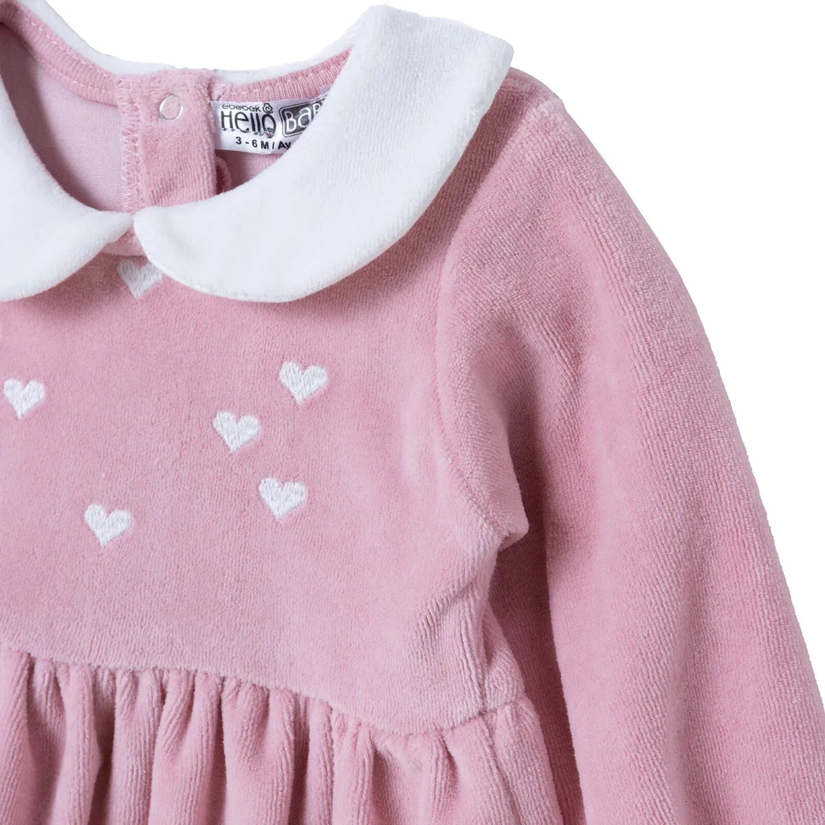 HelloBaby Star Print Long Sleeve Velour Baby Dress (1-3 Months to 12 Months) Pink - ebebek
