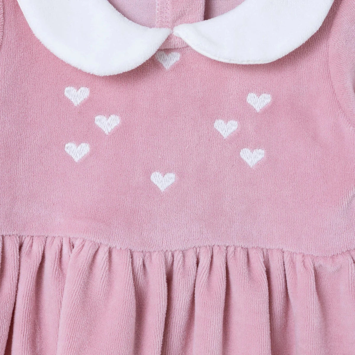 HelloBaby Star Print Long Sleeve Velour Baby Dress (1-3 Months to 12 Months) Pink - ebebek