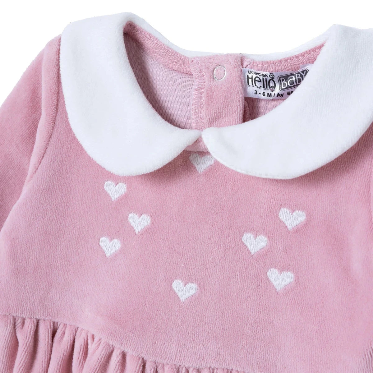 HelloBaby Star Print Long Sleeve Velour Baby Dress (1-3 Months to 12 Months) Pink - ebebek