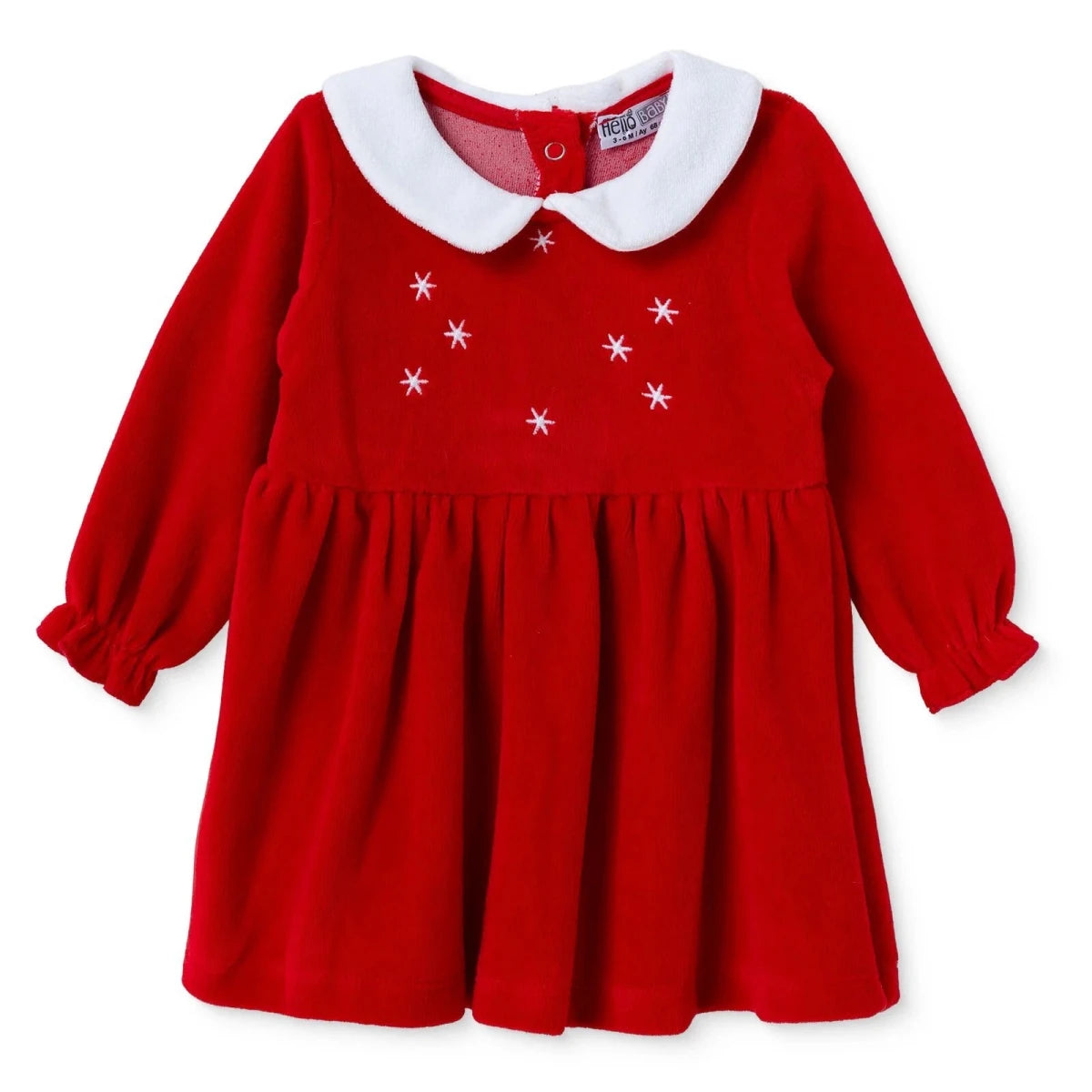 HelloBaby Star Print Long Sleeve Velour Baby Dress (1-3 Months to 12 Months) - Red Red - ebebek