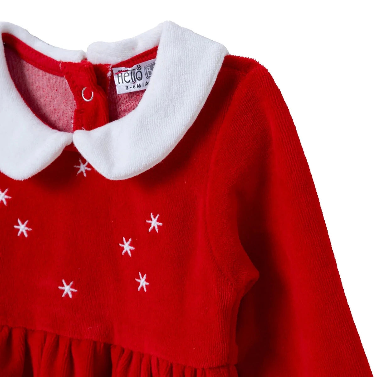 HelloBaby Star Print Long Sleeve Velour Baby Dress (1-3 Months to 12 Months) - Red Red - ebebek