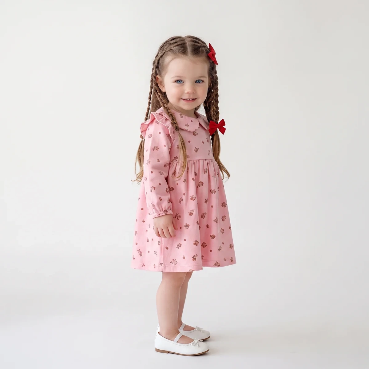 HelloBaby Long Sleeve Baby Dress (3-6 Months to 4-5 Years) Light Rose - ebebek