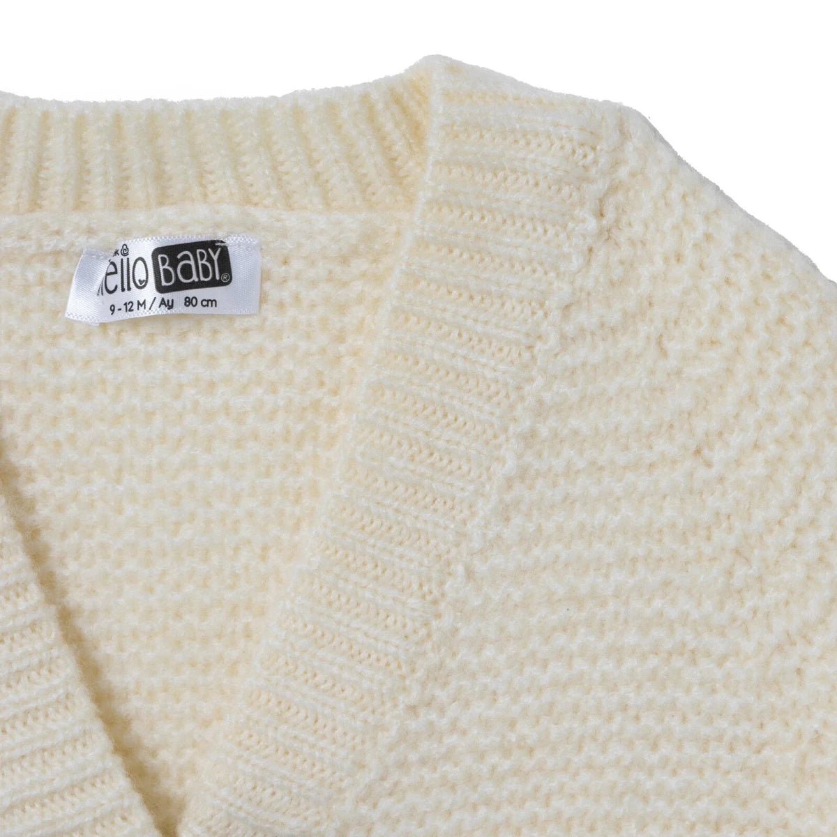 HelloBaby V Neck Knitted Baby Cardigan (9-12 Months to 4-5 Years) Ecru - ebebek