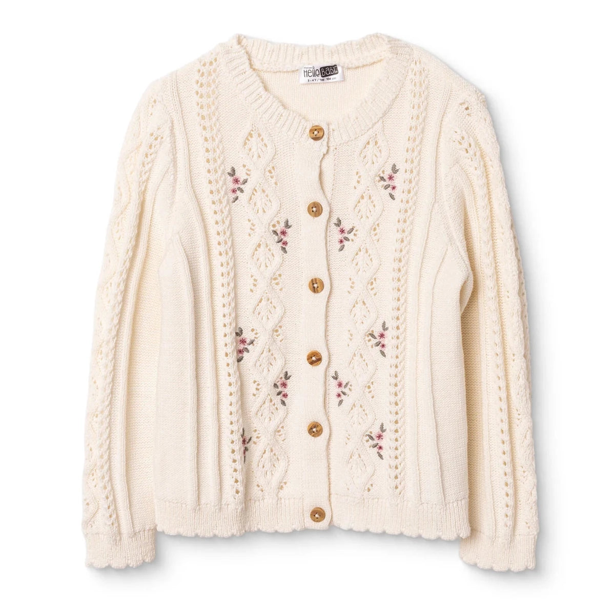 HelloBaby Crew Neck Knitted Baby Cardigan (9-12 Months to 4-5 Years) Ecru - ebebek