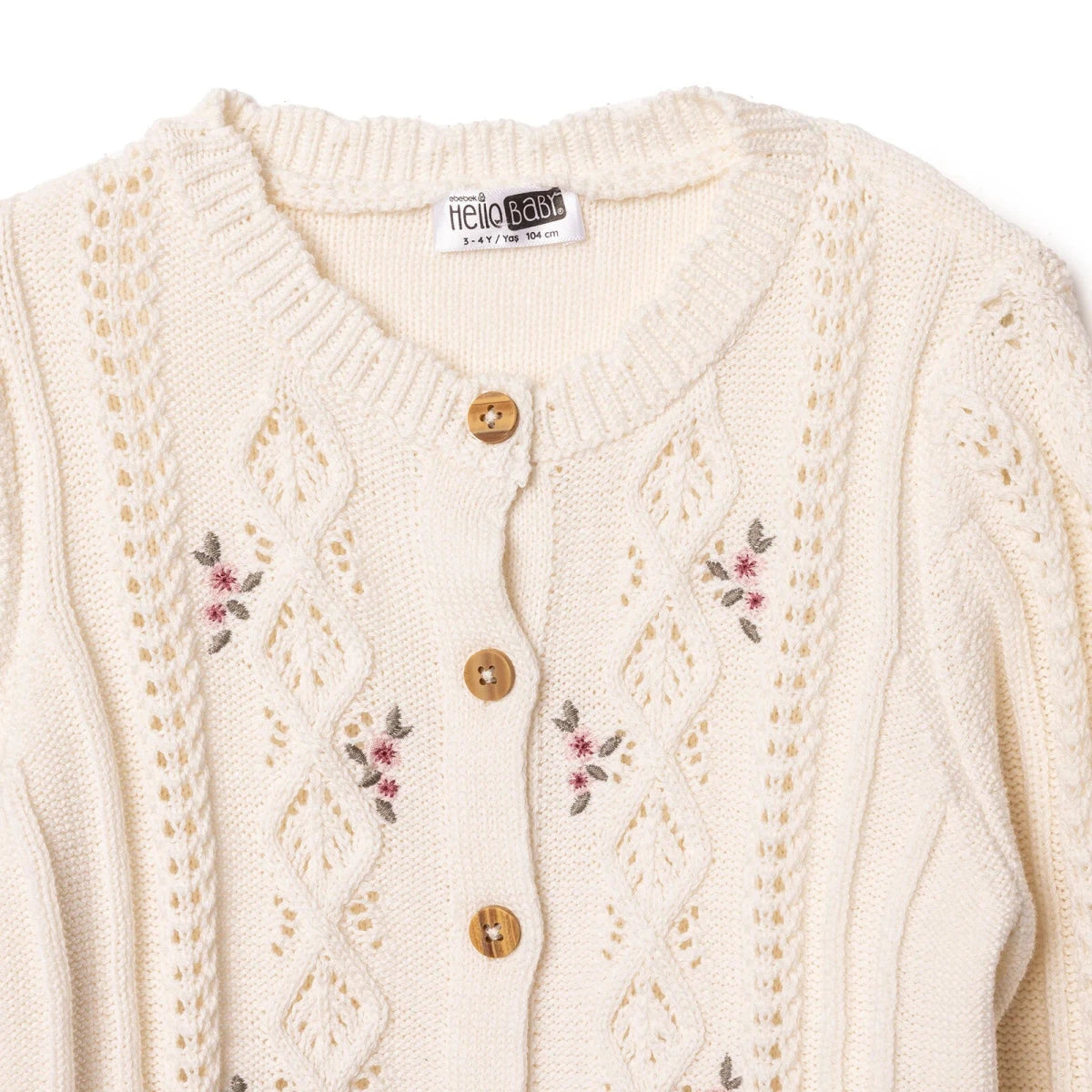 HelloBaby Crew Neck Knitted Baby Cardigan (9-12 Months to 4-5 Years) Ecru - ebebek