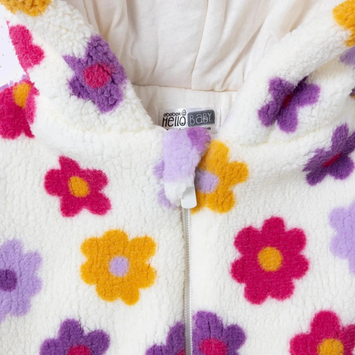 HelloBaby Floral Print Soft Fleece Zip Baby Jacket (3-6 Months to 4-5 Years) Ecru Printed - ebebek