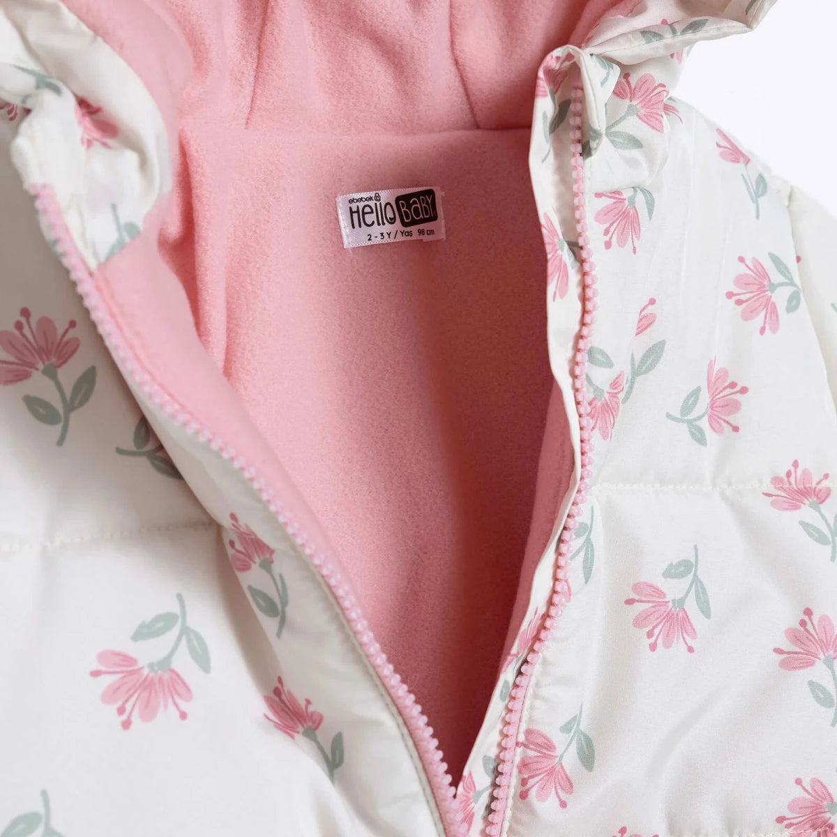 HelloBaby Hooded Floral Print Fleece Baby Jacket (9-12 Months to 4-5 Years) Ecru Printed - ebebek