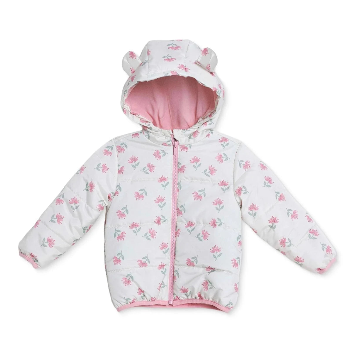 HelloBaby Hooded Floral Print Fleece Baby Jacket (9-12 Months to 4-5 Years) Ecru Printed - ebebek