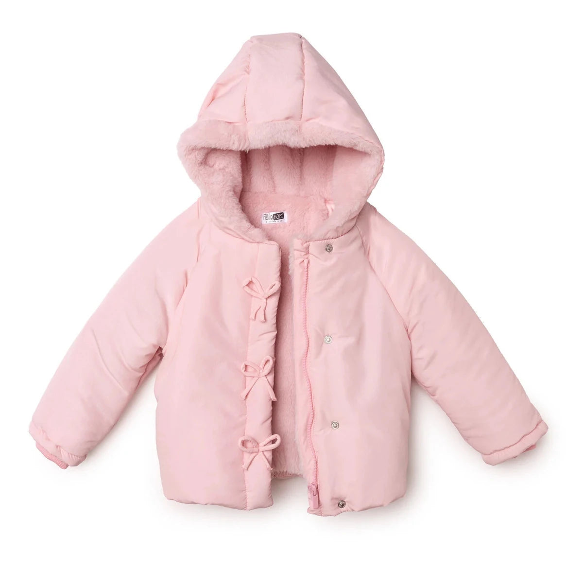HelloBaby Hooded Bow Print Fleece Baby Jacket (9-12 Months to 4-5 Years) Pink - ebebek