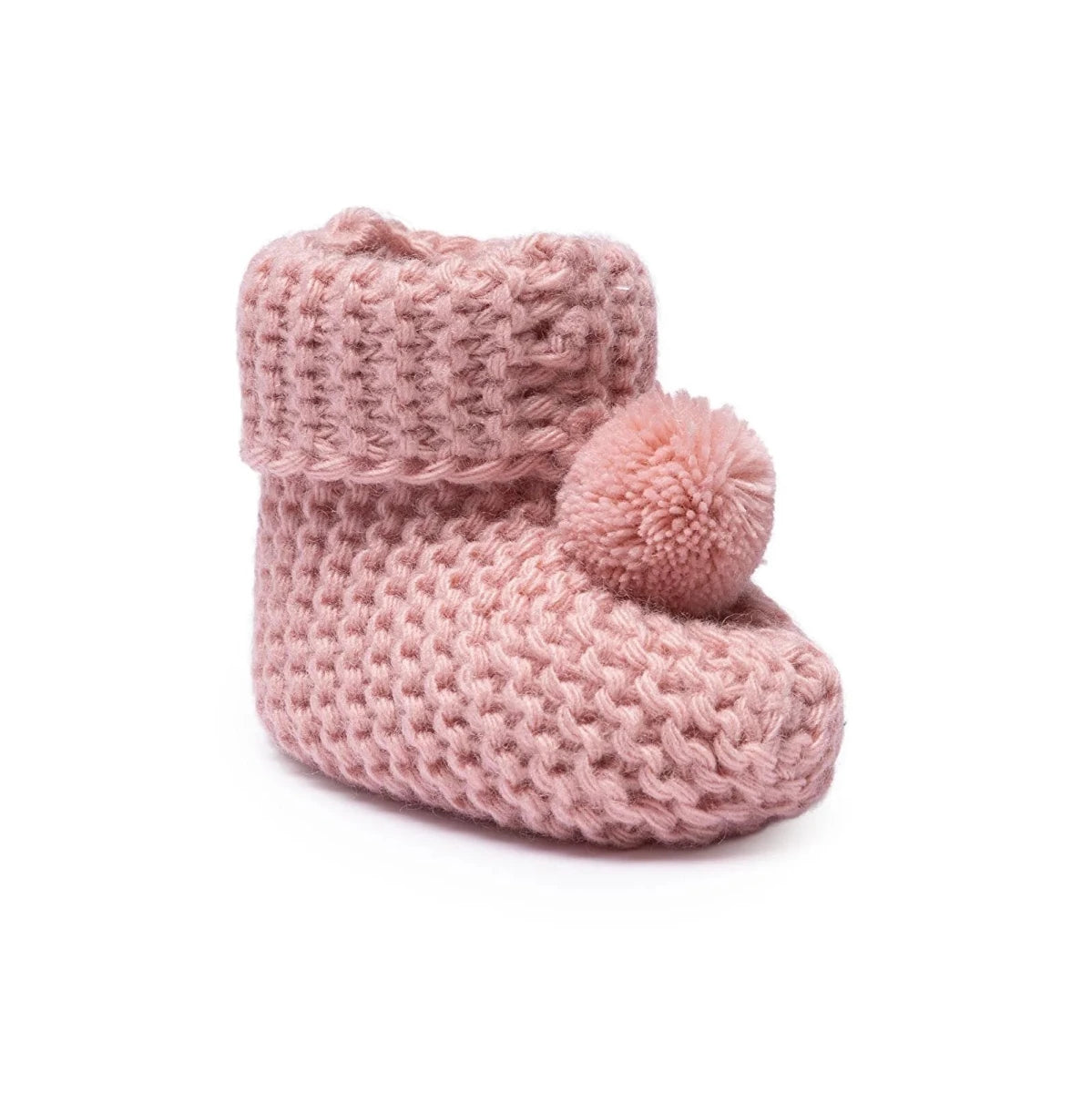 HelloBaby Pom Pom Cotton Knit Baby Booties (One Size) Light Rose - ebebek