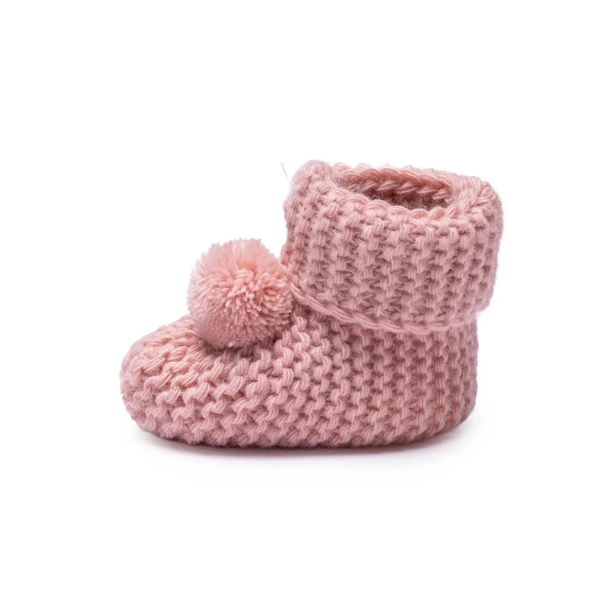 HelloBaby Pom Pom Cotton Knit Baby Booties (One Size) Light Rose - ebebek