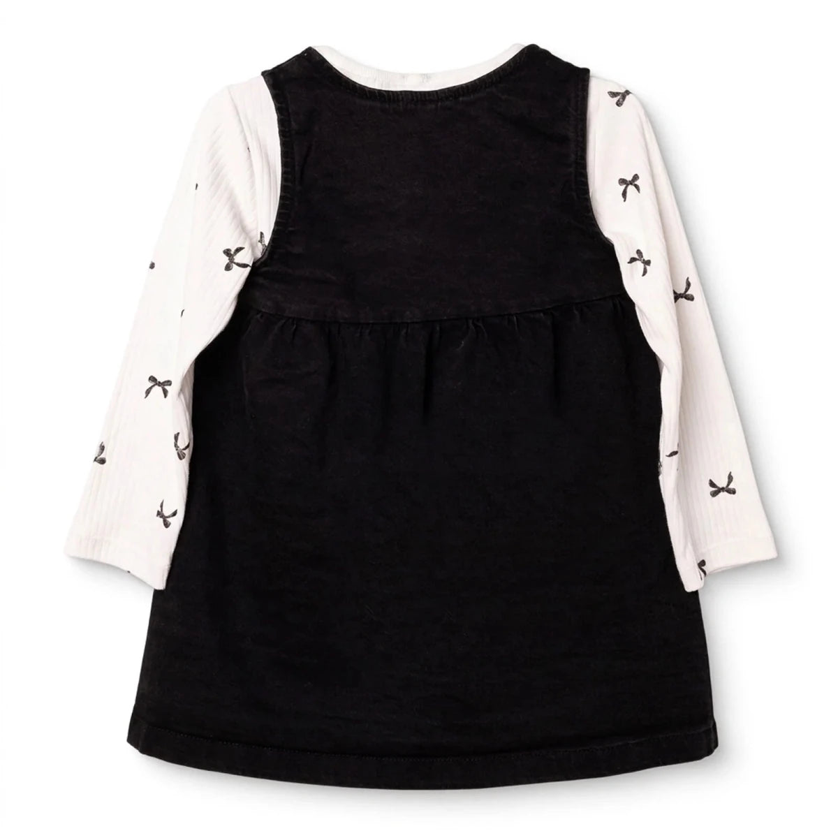 HelloBaby Bow Print Denim Dungarees & Long Sleeve T-Shirt Set (6-9 Months to 4-5 Years) Anthracite - ebebek