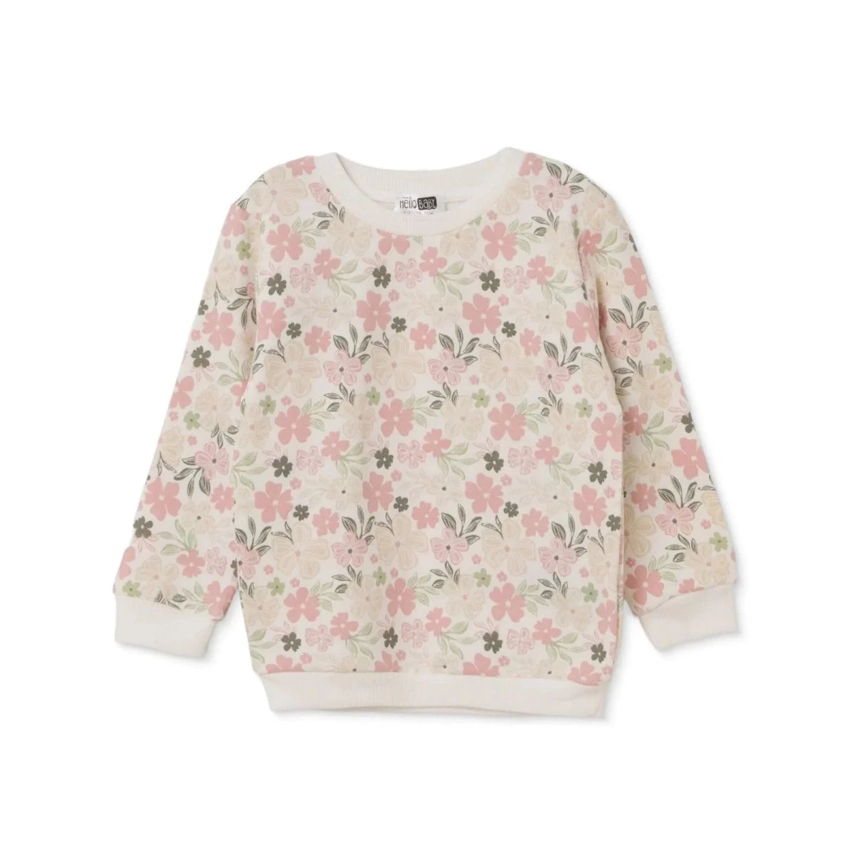 HelloBaby Floral Print Brushed Loopback Baby Sweatshirt (3-6 Months to 4-5 Years) - Ecru Printed Ecru Printed - ebebek