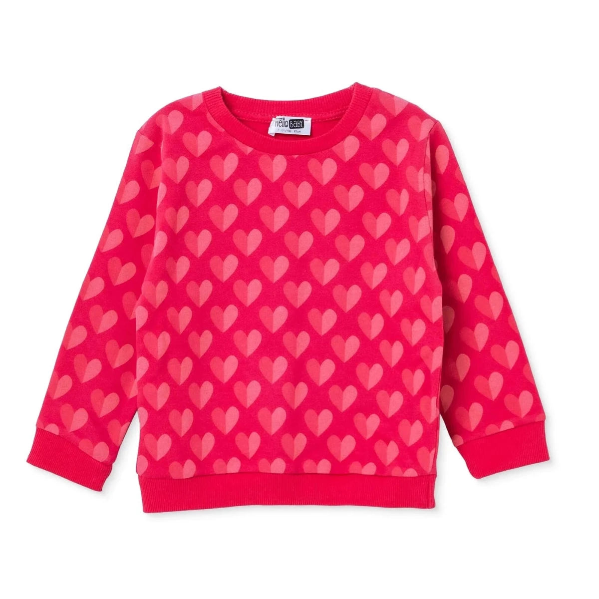 HelloBaby Heart Print Brushed Loopback Baby Sweatshirt (3-6 Months to 4-5 Years) Pink Printed - ebebek
