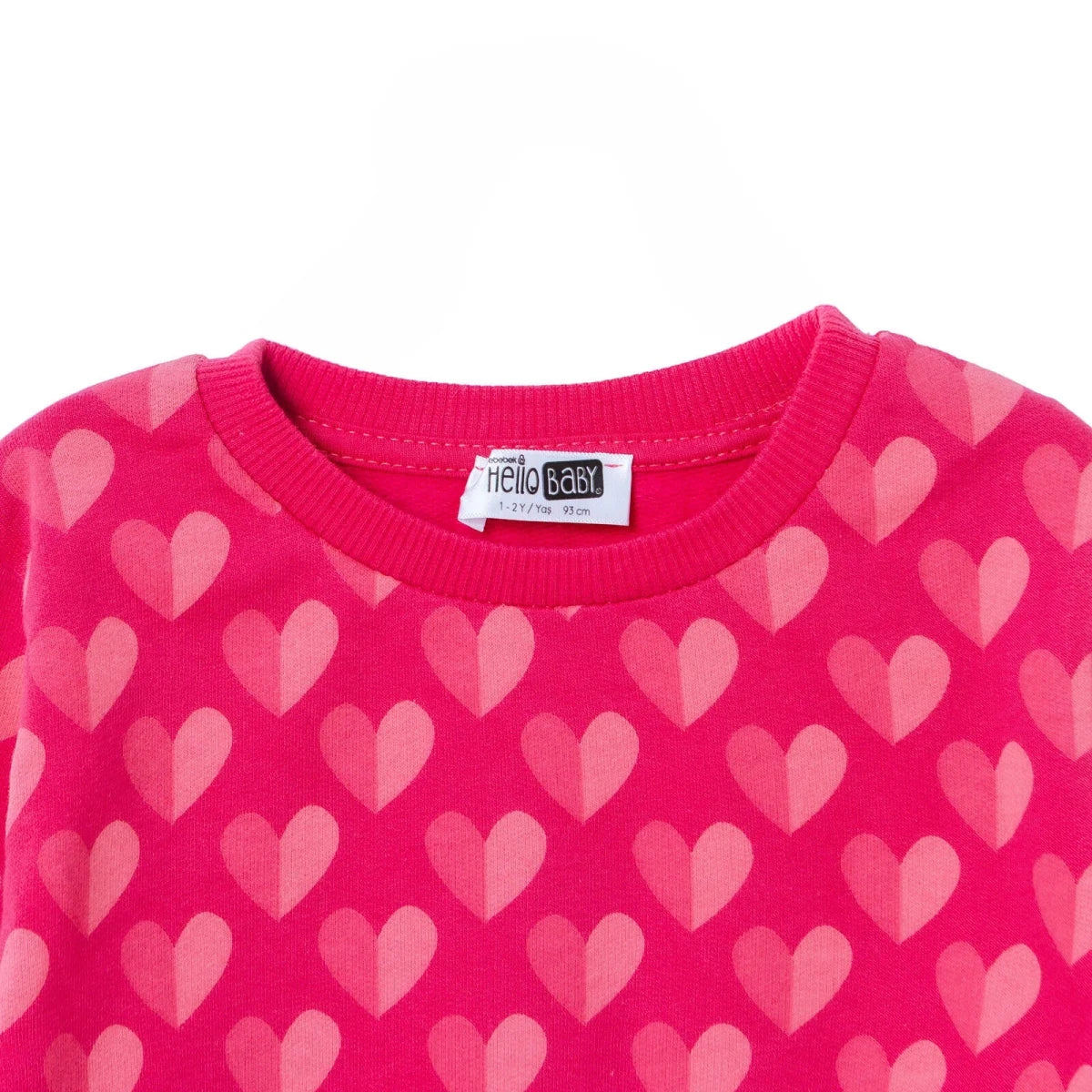 HelloBaby Heart Print Brushed Loopback Baby Sweatshirt (3-6 Months to 4-5 Years) Pink Printed - ebebek