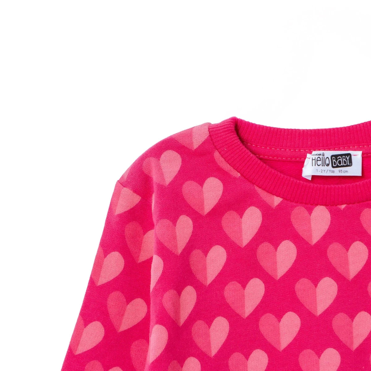 HelloBaby Heart Print Brushed Loopback Baby Sweatshirt (3-6 Months to 4-5 Years) Pink Printed - ebebek