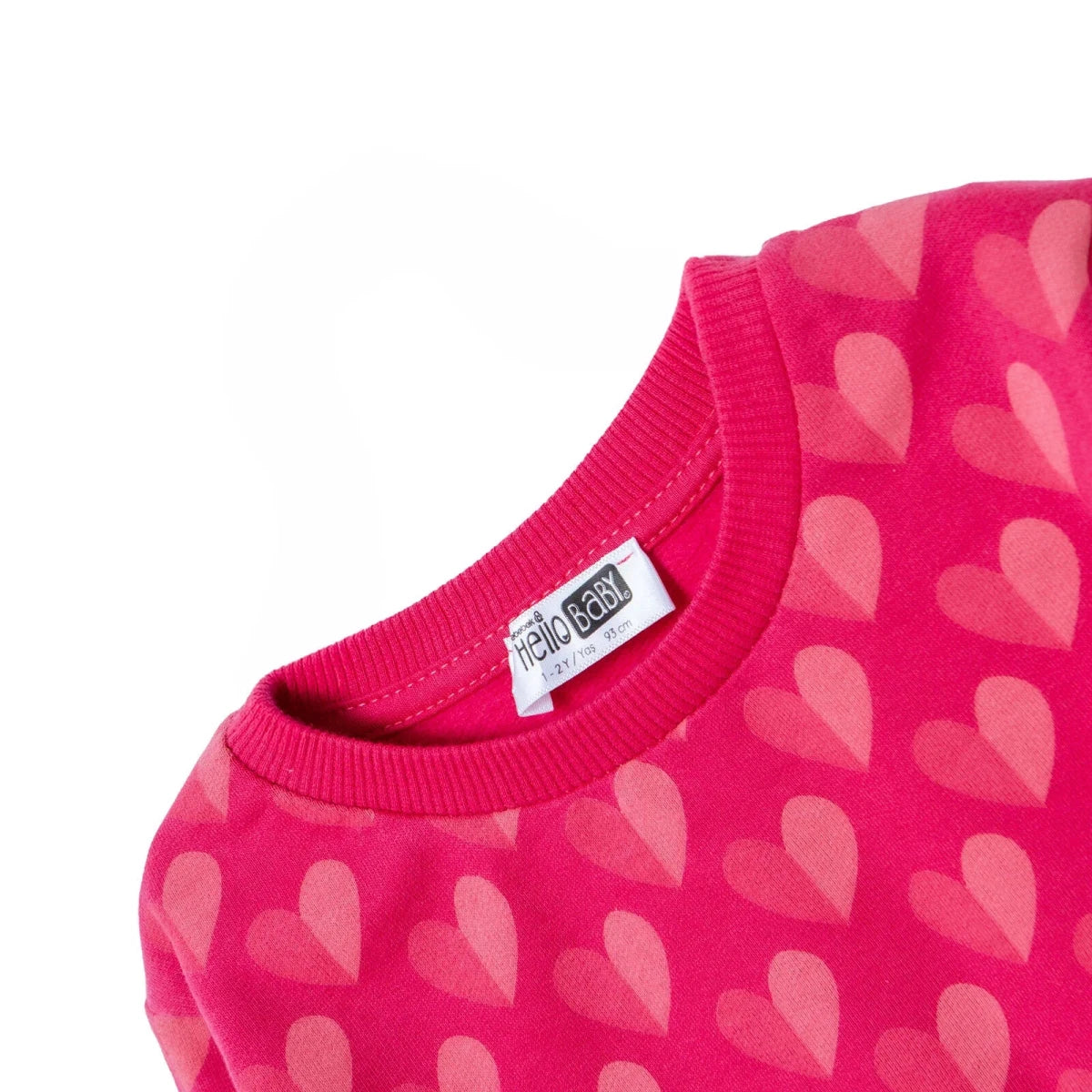HelloBaby Heart Print Brushed Loopback Baby Sweatshirt (3-6 Months to 4-5 Years) Pink Printed - ebebek