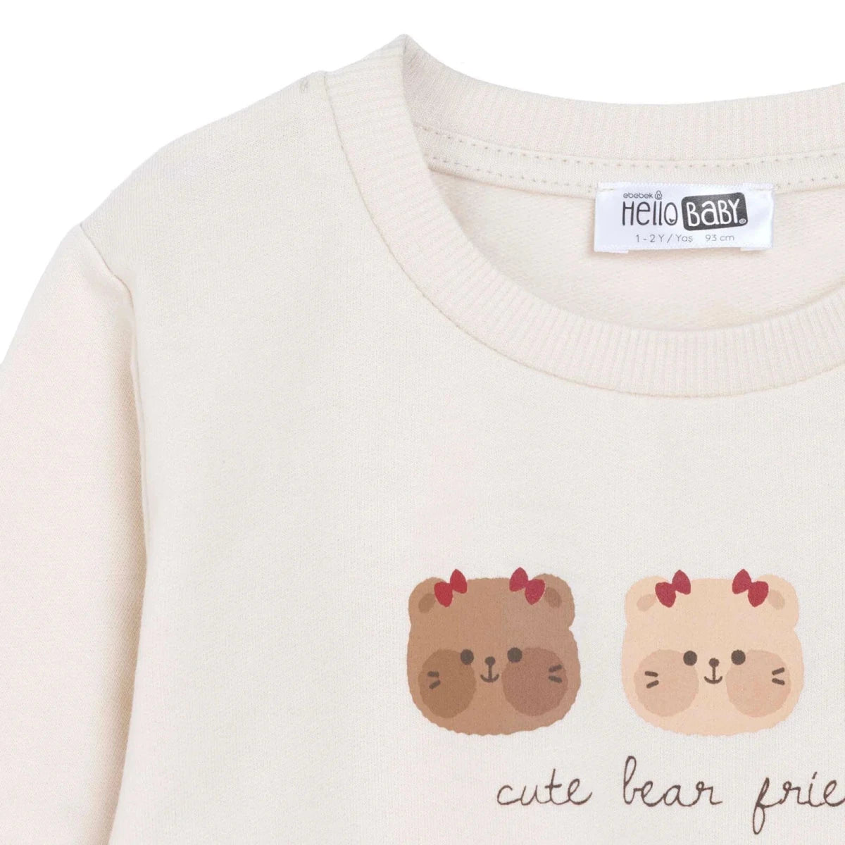 HelloBaby "Cute Bear Friends" Slogan Baby Sweatshirt (3-6 Months to 4-5 Years) Beige - ebebek