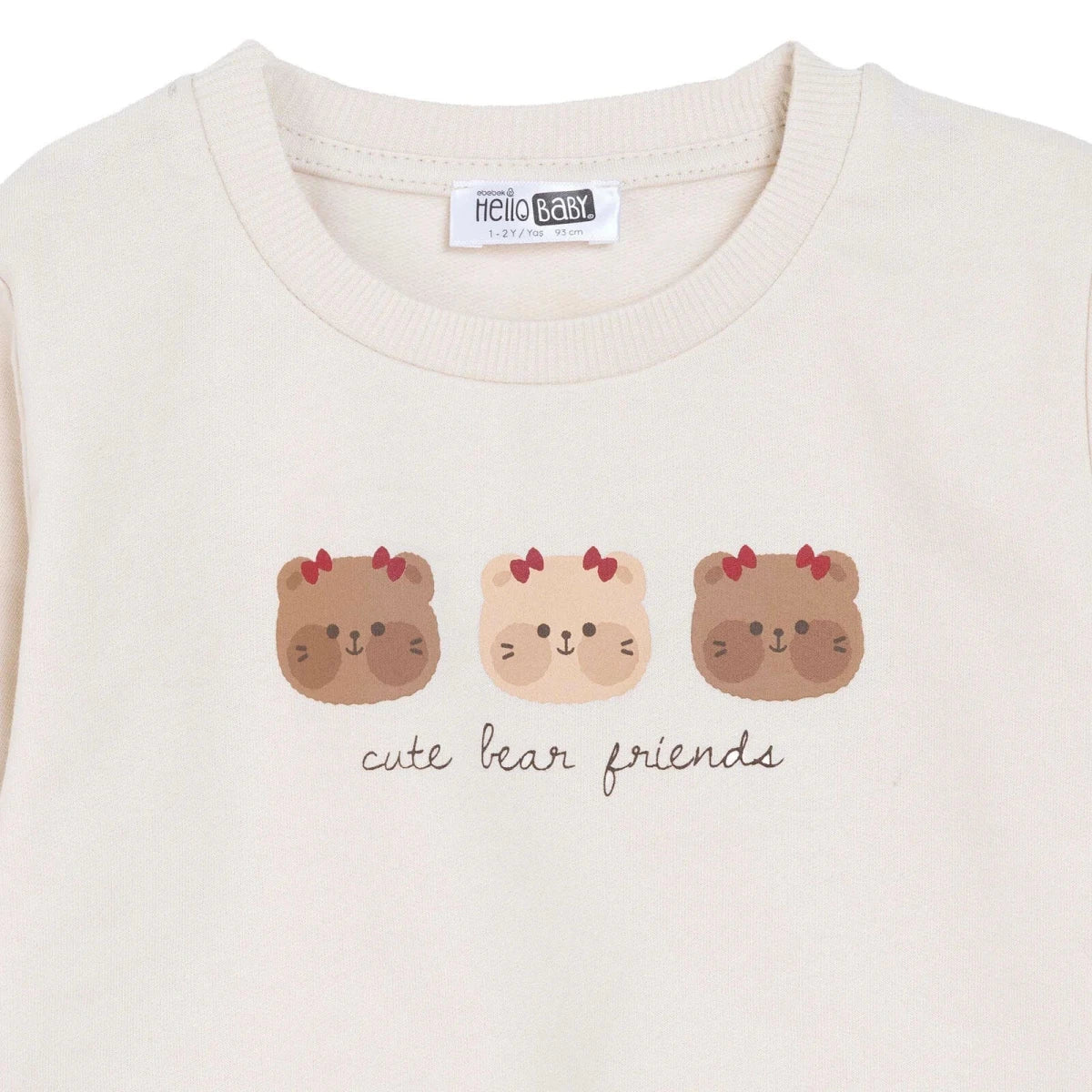 HelloBaby "Cute Bear Friends" Slogan Baby Sweatshirt (3-6 Months to 4-5 Years) Beige - ebebek