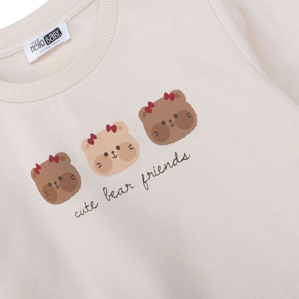 HelloBaby "Cute Bear Friends" Slogan Baby Sweatshirt (3-6 Months to 4-5 Years) Beige - ebebek