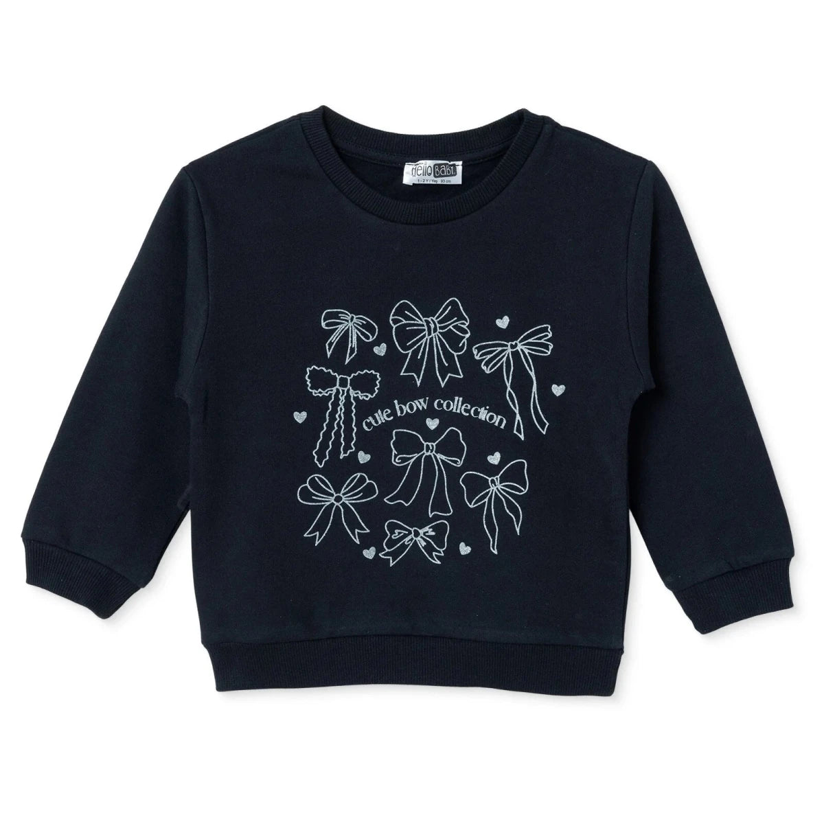 HelloBaby Bow Print Brushed Baby Sweatshirt (3-6 Months to 2-3 Years) - Black Black - ebebek