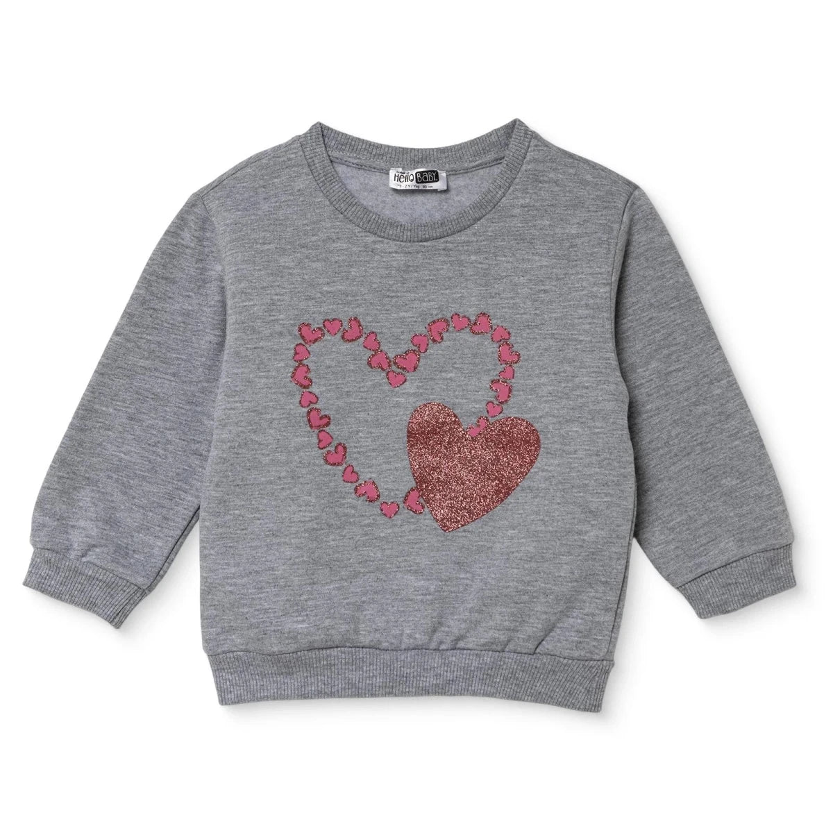 HelloBaby Heart Print Brushed Baby Sweatshirt (3-6 Months to 2-3 Years) Grey - ebebek