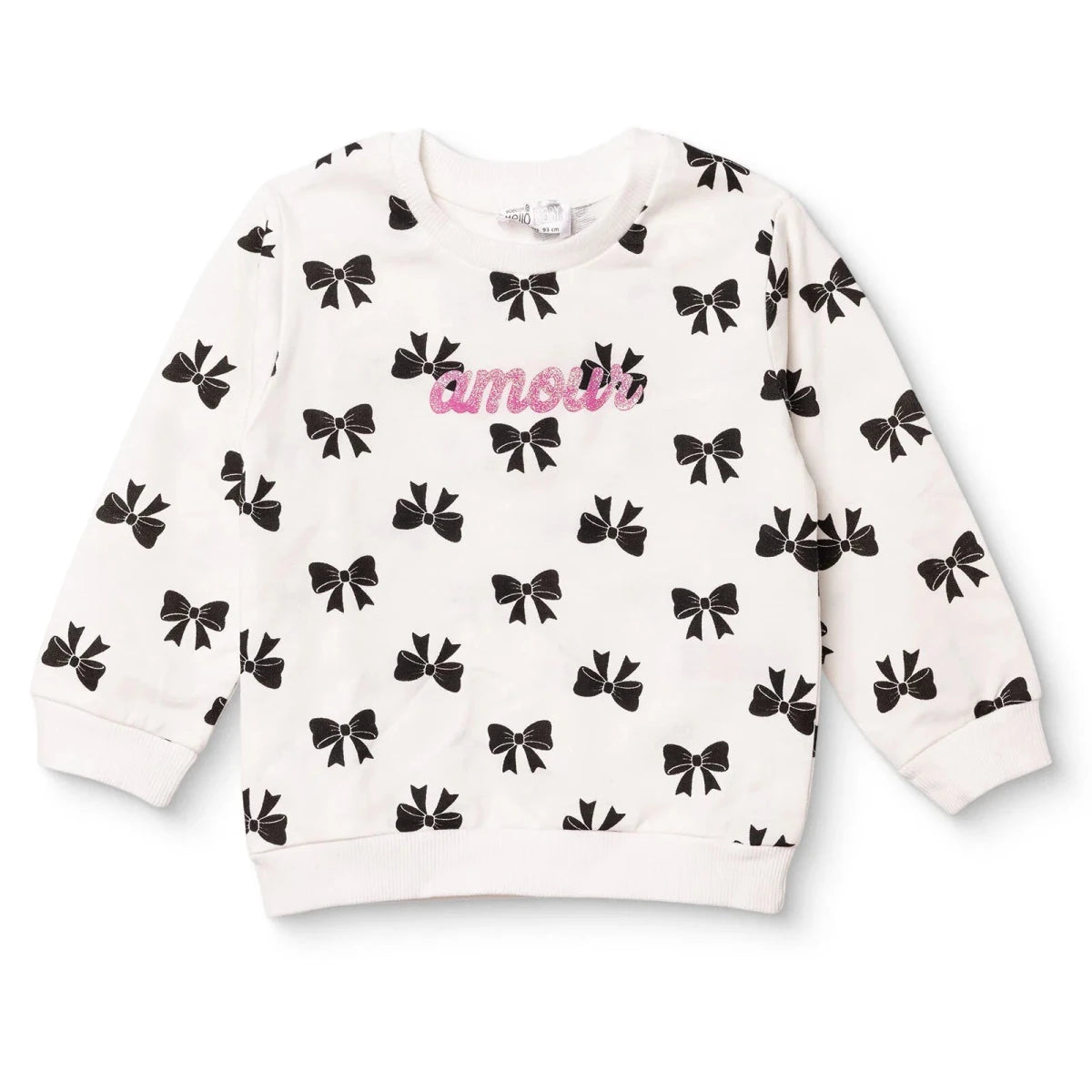 HelloBaby Bow Print Brushed Loopback Baby Sweatshirt (3-6 Months to 4-5 Years) Ecru Printed - ebebek