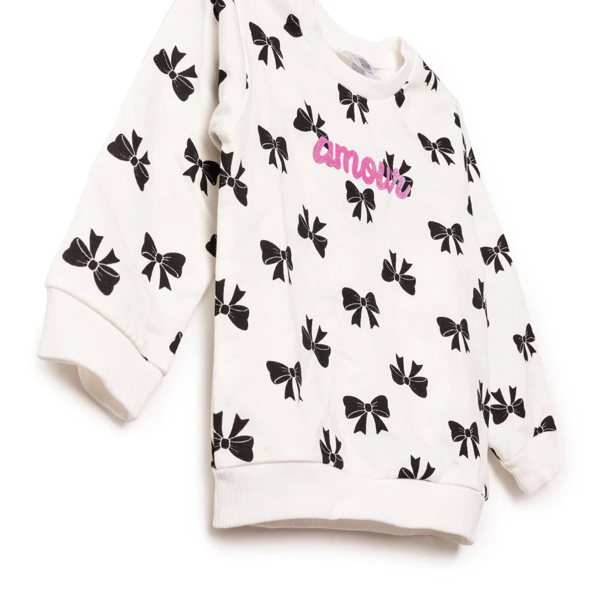 HelloBaby Bow Print Brushed Loopback Baby Sweatshirt (3-6 Months to 4-5 Years) Ecru Printed - ebebek